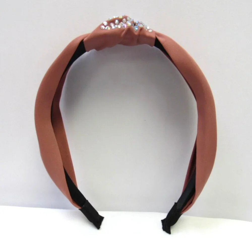 Mauve Color Rhinestone Embellished Twist Style Fabric Headband  NEW - Picture 5 of 5